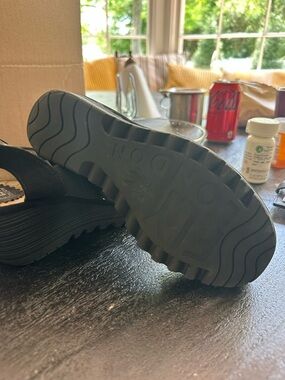 Fly London Black Platform Slide Sandals with Chunky Tread